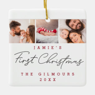 Moderne Baby's Eerste Kerstmis 3 Foto's Custom Keramisch Ornament