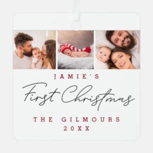 Moderne Baby's Eerste Kerstmis 3 Foto's Custom Metalen Ornament