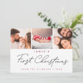 Moderne Baby's Eerste Kerstmis Custom 3 Foto's Feestdagenkaart (Staand voorkant)