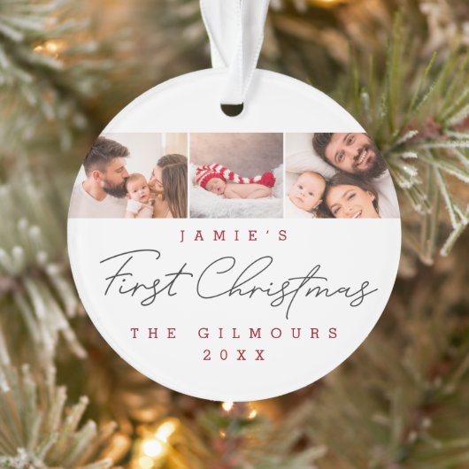 Moderne Baby's Eerste Kerstmis Multi Foto's Custom Ornament (Boom)