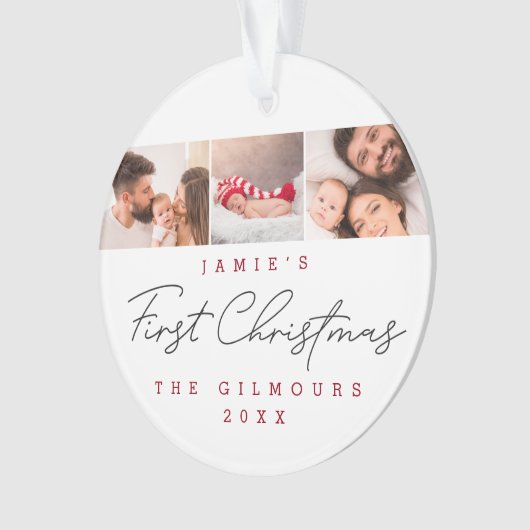 Moderne Baby's Eerste Kerstmis Multi Foto's Custom Ornament (voorkant)