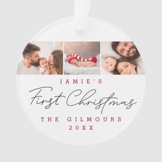 Moderne Baby's Eerste Kerstmis Multi Foto's Custom Ornament (voorkant)