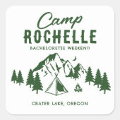 Moderne Bachelorette Camping Vierkante Sticker (Voorkant)