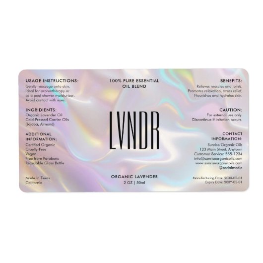 Moderne Bad Lichaam Schoonheid Ingrediënten Hologr Etiket (Voorkant)