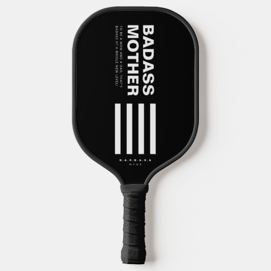 MODERNE BADASS MOEDER ZWART WITTE STREPEN PICKLEBALL PADDLE (Achterkant)