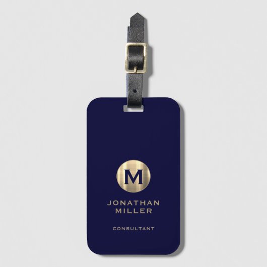 Moderne Bagagelabel van goudmonogram in de zeemach (Voorkant (verticaal))