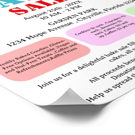 Moderne Bake of Cake Sale Fondsenwerving Poster (Hoek)