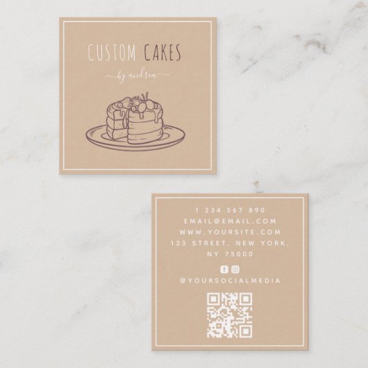 Moderne Baker Cake Artist QR Code Social Media Coo Vierkante Visitekaartje (Voorkant / Achterkant)