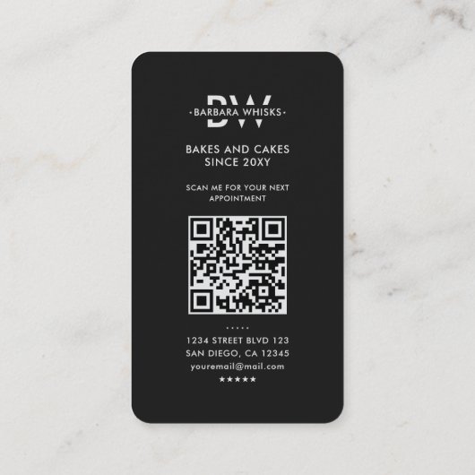 Moderne Baker Monogram Cateraar Zwart Zilveren Whi Visitekaartje (Achterkant)