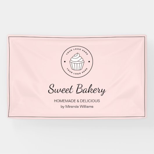 Moderne bakkerij aangepaste logo roze spandoek (Horizontaal)