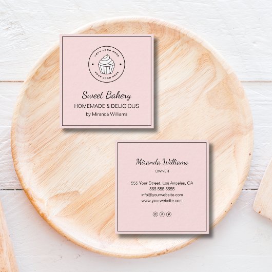 Moderne bakkerij aangepaste logo roze vierkante visitekaartje