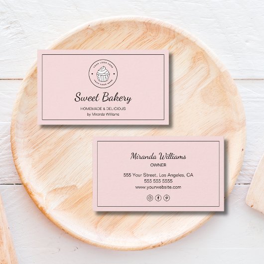 Moderne bakkerij aangepaste logo roze visitekaartje