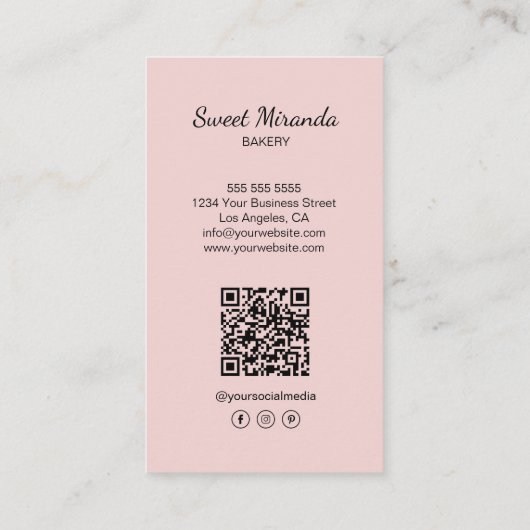 Moderne Bakkerij Foto QR Social Media Icons Roze Visitekaartje (Achterkant)
