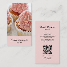 Moderne Bakkerij Foto QR Social Media Icons Roze Visitekaartje