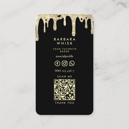 Moderne bakkerij gebak Whisk Zwart Goud Drip Visitekaartje (Achterkant)