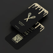 Moderne bakkerij gebak Whisk Zwart Goud Drip Visitekaartje