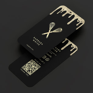 Moderne bakkerij gebak Whisk Zwart Goud Drip Visitekaartje