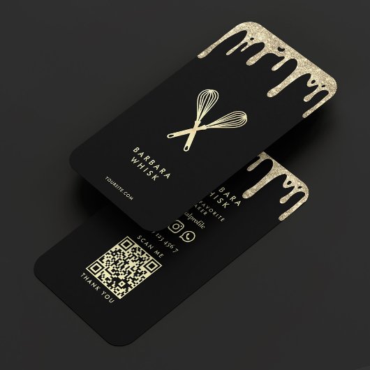 Moderne bakkerij gebak Whisk Zwart Goud Drip Visitekaartje