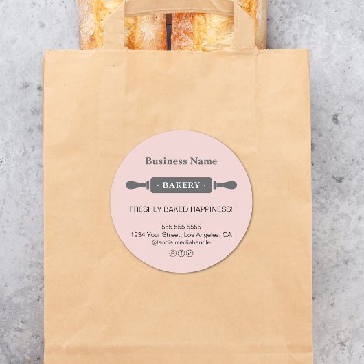 Moderne Bakkerij met deegroller Roze Zakelijk Ronde Sticker