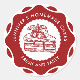 Moderne bakkerij met roodbruingebakjes ronde sticker
