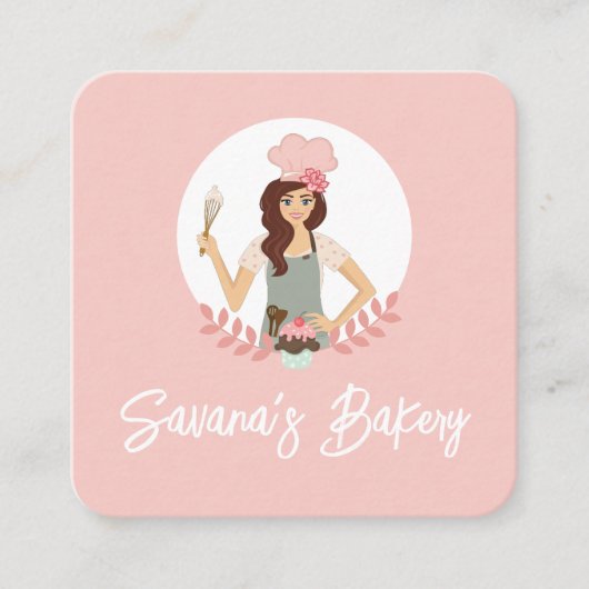 Moderne bakkerijdiensten voor dames en heren Roze Vierkante Visitekaartje (Voorkant)