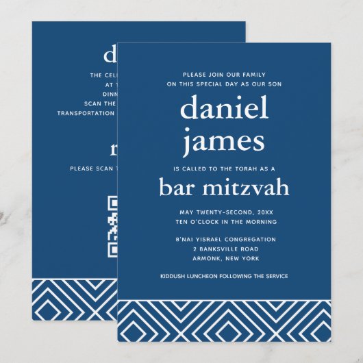 Moderne balie Mitzvah QR-code - details en antwoor Kaart (Voorkant / Achterkant)