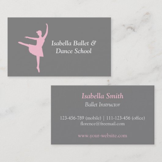Moderne Ballerina Ballet en Dansstudio Grijs Visitekaartje (Voorkant / Achterkant)