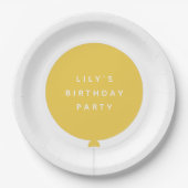 Moderne ballon | Gele kinderen Birthday Party Name Papieren Bordje (Voorkant)