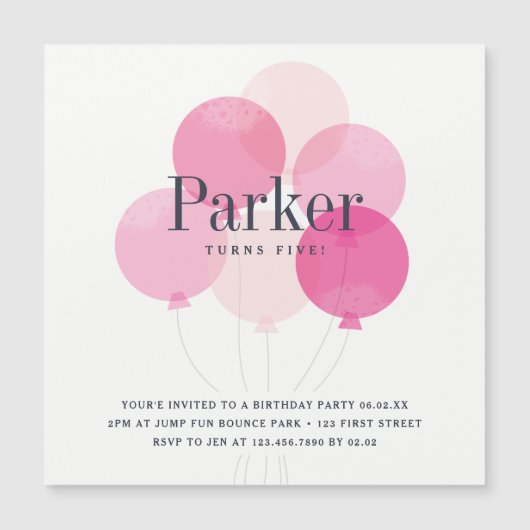 Moderne ballon kinder roze verjaardagsfeestdag (Voorkant)