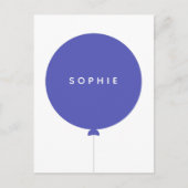 Moderne Ballon | Naam Blauw Scandinavische Kindere Briefkaart (Voorkant)
