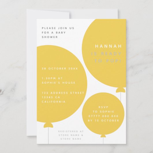 Moderne ballon | Unisex Geel Baby shower Kaart (Voorkant)