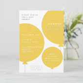 Moderne ballon | Unisex Geel Baby shower Kaart (Staand voorkant)