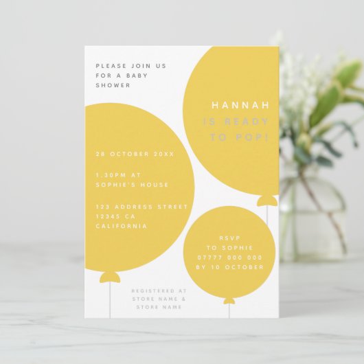 Moderne ballon | Unisex Geel Baby shower Kaart (Staand voorkant)