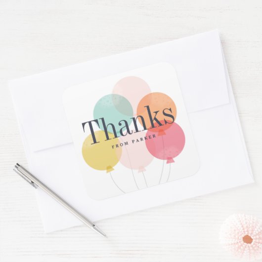 Moderne ballonhoop bedankt vierkante sticker (Envelop)