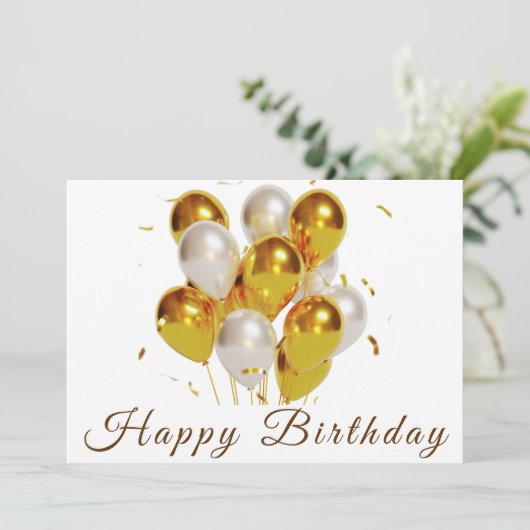 Moderne ballonnen Elegant Script Gelukkige Verjaar Kaart (Staand voorkant)