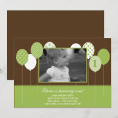 Moderne ballonnen Foto Birthday Invitation - Green Kaart (Voorkant / Achterkant)