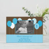 Moderne ballonnen Foto Birthday Uitnodiging - Blau (Staand voorkant)