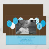 Moderne ballonnen Foto Birthday Uitnodiging - Blau (Voorkant / Achterkant)