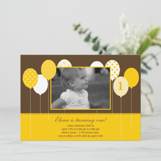 Moderne ballonnen Foto van Birthday - Geel Kaart (Staand voorkant)