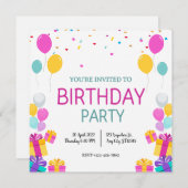 Moderne ballonnen verjaardagsfeestuitnodiging kaart (Voorkant / Achterkant)