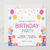 Moderne ballonnen verjaardagsfeestuitnodiging kaart (Voorkant)