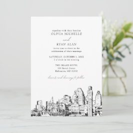 Moderne Baltimore skyline zwart & wit bruiloft Kaart