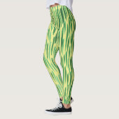 Moderne Bamboe Pattern Oerwoud Vibe Green Stripes Leggings (Links)