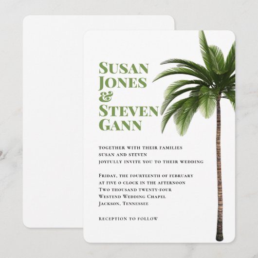 Moderne band palm bold Typography Simple Wedding Kaart (Voorkant / Achterkant)