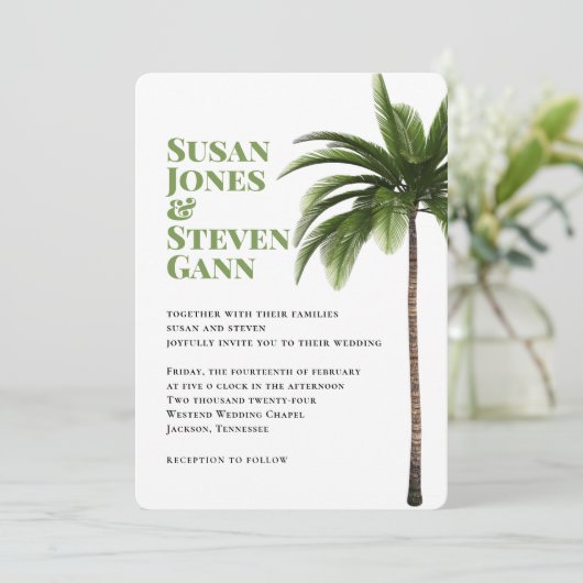 Moderne band palm bold Typography Simple Wedding Kaart (Staand voorkant)