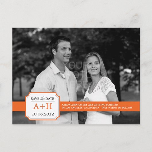 Moderne band Save the Date Briefkaart (Sinaasappel (Voorkant)