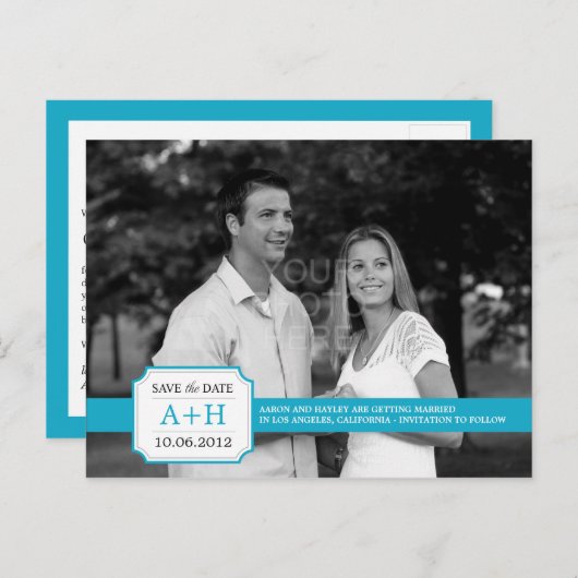 Moderne band Save the Date Briefkaart (turquoise) (Voorkant / Achterkant)