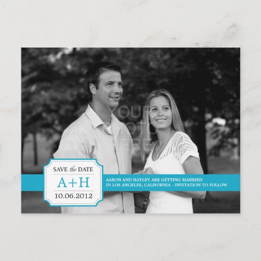 Moderne band Save the Date Briefkaart (turquoise) (Voorkant)