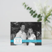 Moderne band Save the Date Briefkaart (turquoise) (Staand voorkant)