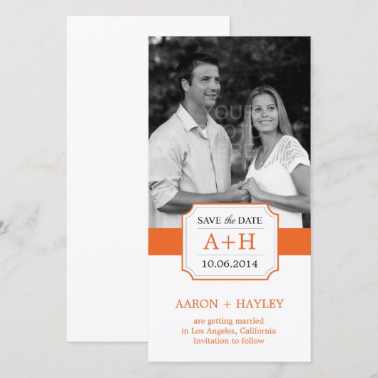 Moderne Band Save The Date Fotokaart - Oranje (Voorkant / Achterkant)